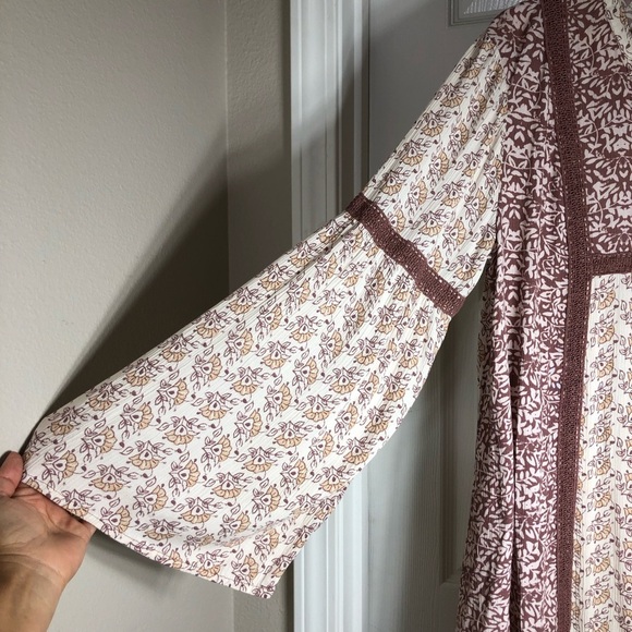 Knox Rose Women’s Knee Length Pull Over Shift Bohemian Gypsy Long Sleeve Dress L - Picture 4 of 10